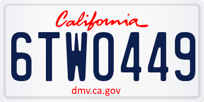 CA license plate 6TWO449