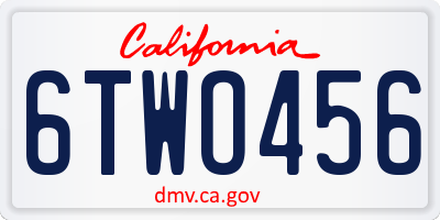 CA license plate 6TWO456