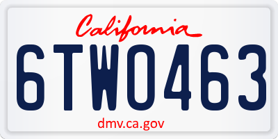 CA license plate 6TWO463