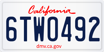 CA license plate 6TWO492