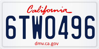 CA license plate 6TWO496