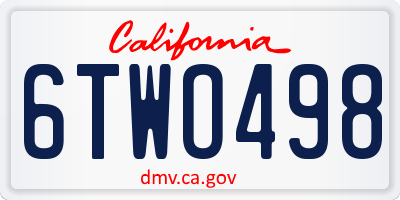CA license plate 6TWO498