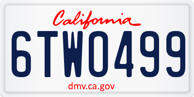 CA license plate 6TWO499