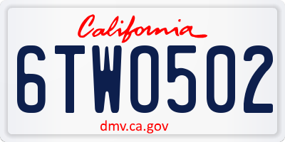 CA license plate 6TWO502