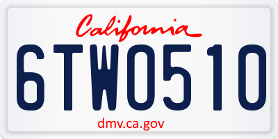CA license plate 6TWO510