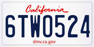 CA license plate 6TWO524