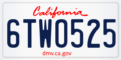 CA license plate 6TWO525
