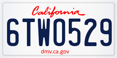 CA license plate 6TWO529