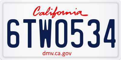 CA license plate 6TWO534