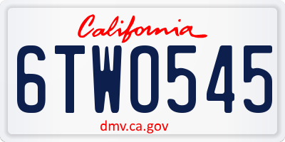 CA license plate 6TWO545