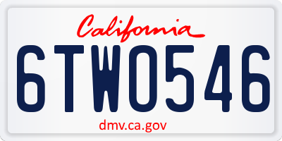 CA license plate 6TWO546