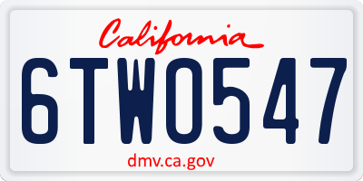CA license plate 6TWO547