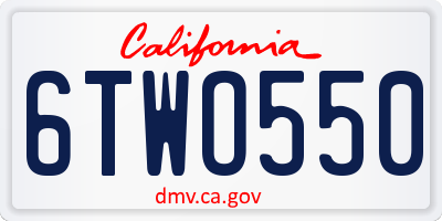 CA license plate 6TWO550