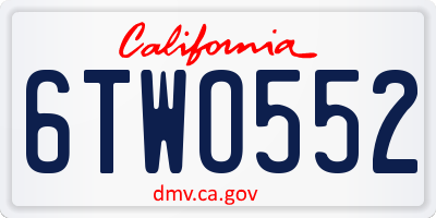 CA license plate 6TWO552