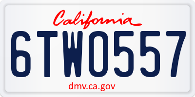CA license plate 6TWO557