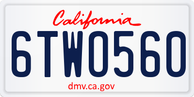 CA license plate 6TWO560