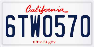 CA license plate 6TWO570