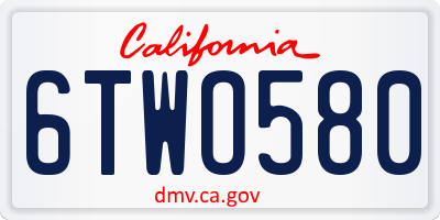 CA license plate 6TWO580