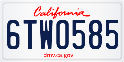 CA license plate 6TWO585