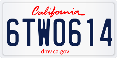 CA license plate 6TWO614