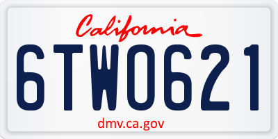 CA license plate 6TWO621