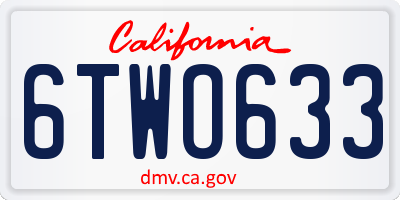 CA license plate 6TWO633