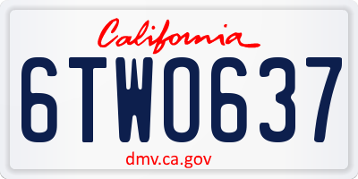 CA license plate 6TWO637