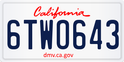 CA license plate 6TWO643