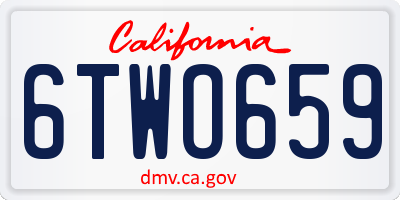 CA license plate 6TWO659