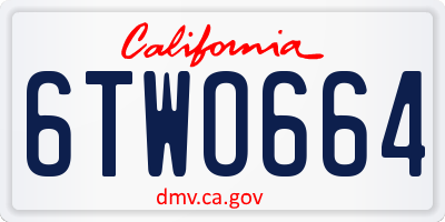 CA license plate 6TWO664