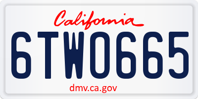 CA license plate 6TWO665