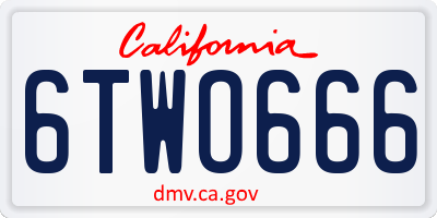 CA license plate 6TWO666