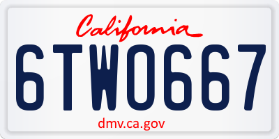 CA license plate 6TWO667