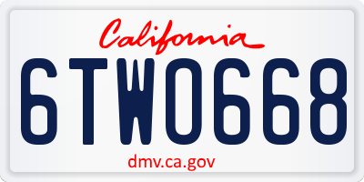 CA license plate 6TWO668