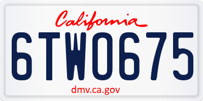CA license plate 6TWO675