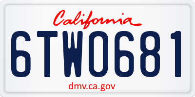 CA license plate 6TWO681