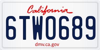 CA license plate 6TWO689