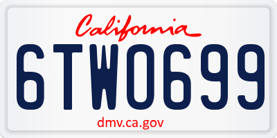 CA license plate 6TWO699