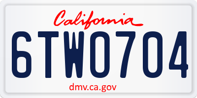 CA license plate 6TWO704