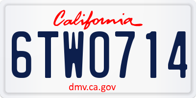 CA license plate 6TWO714