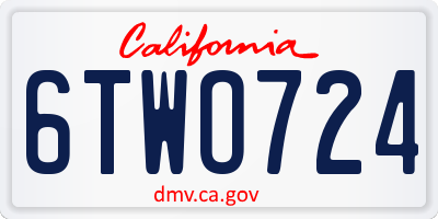 CA license plate 6TWO724