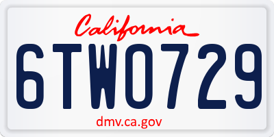 CA license plate 6TWO729