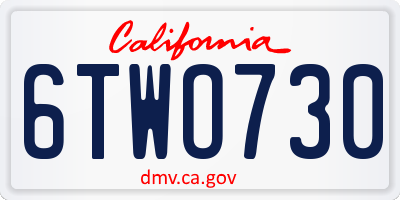CA license plate 6TWO730