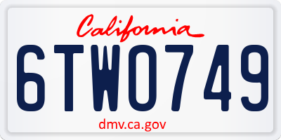 CA license plate 6TWO749