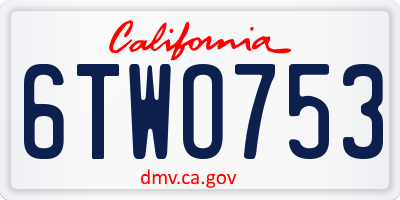 CA license plate 6TWO753