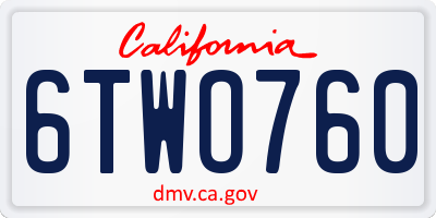 CA license plate 6TWO760