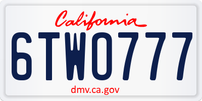 CA license plate 6TWO777