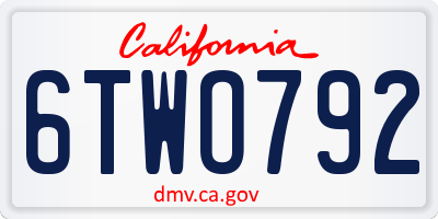 CA license plate 6TWO792