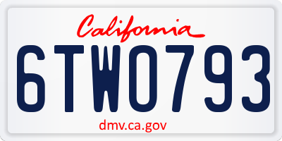 CA license plate 6TWO793