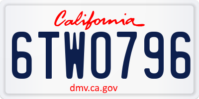 CA license plate 6TWO796